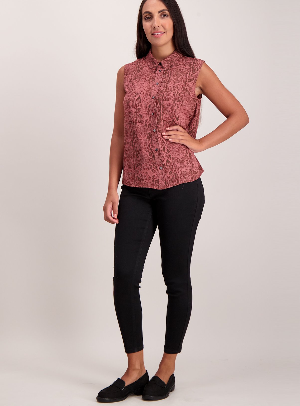 Burgundy Snake Print Top Review