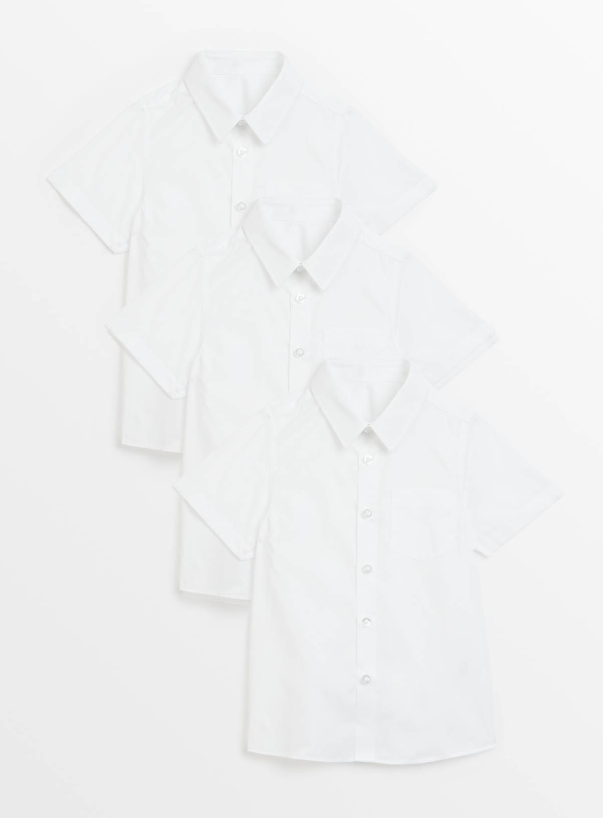 White Polyester Cotton Blend Generous Fit Short Sleeve Shirts 3 Pack 12 years - Image 1