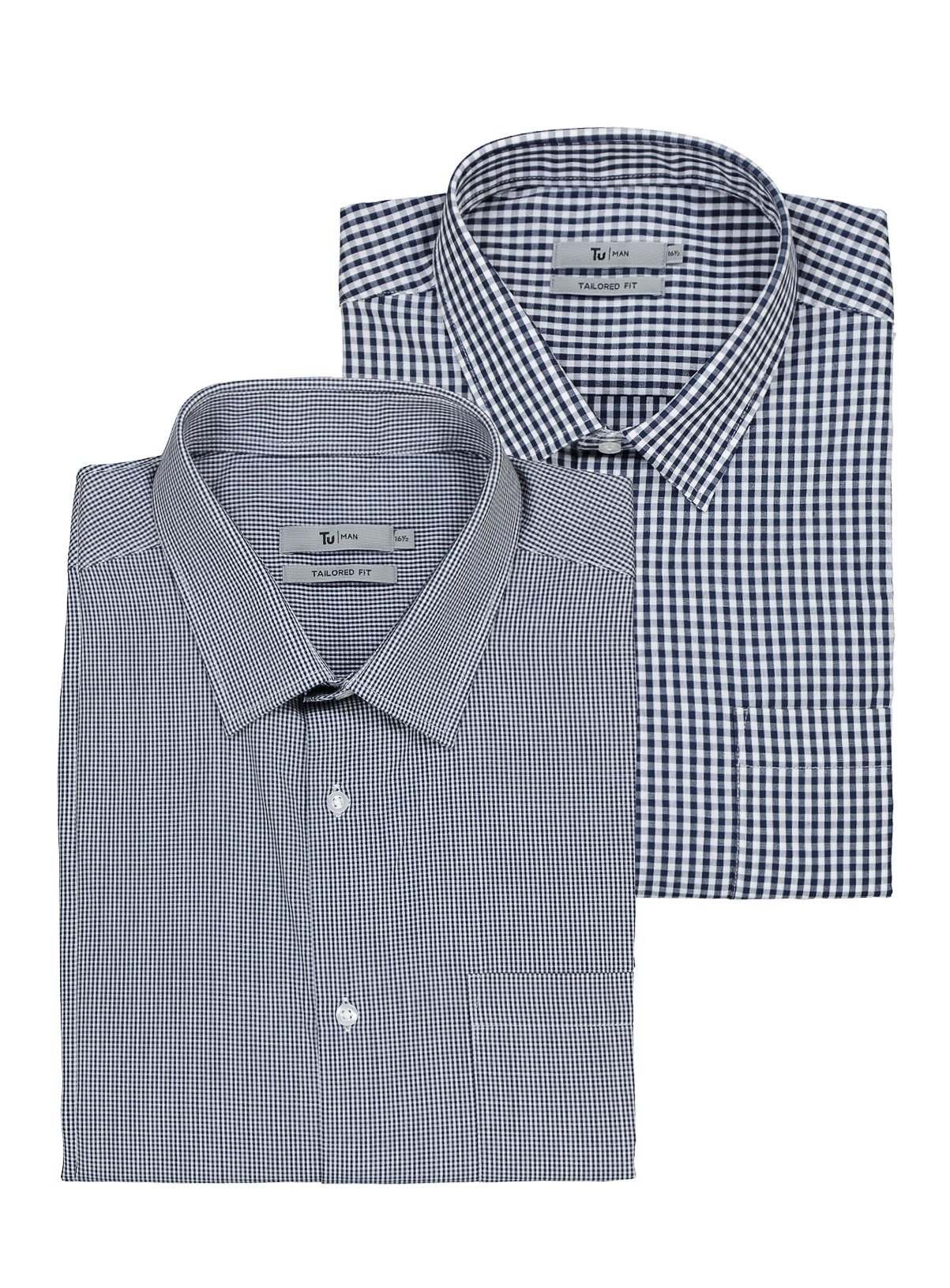 Navy Gingham Easy Iron Tailored Fit Shirts 2 Pack Review