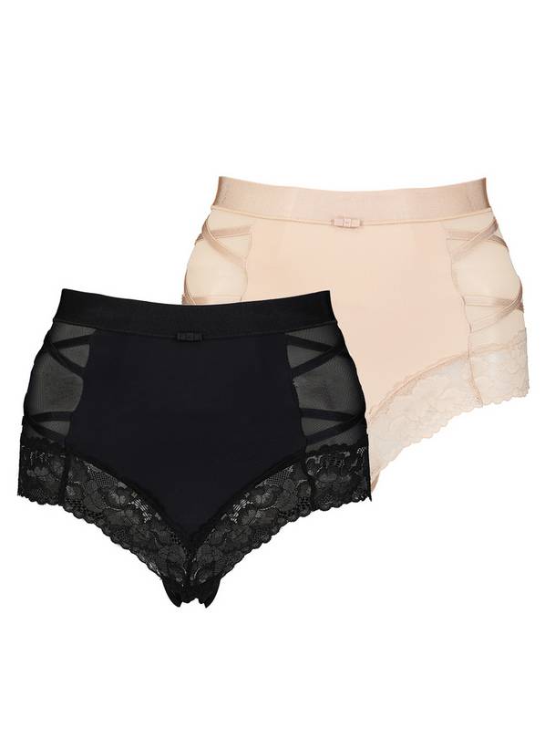 Secret Shaping Black & Latte Nude Lace Trim Knickers 2 Pack 