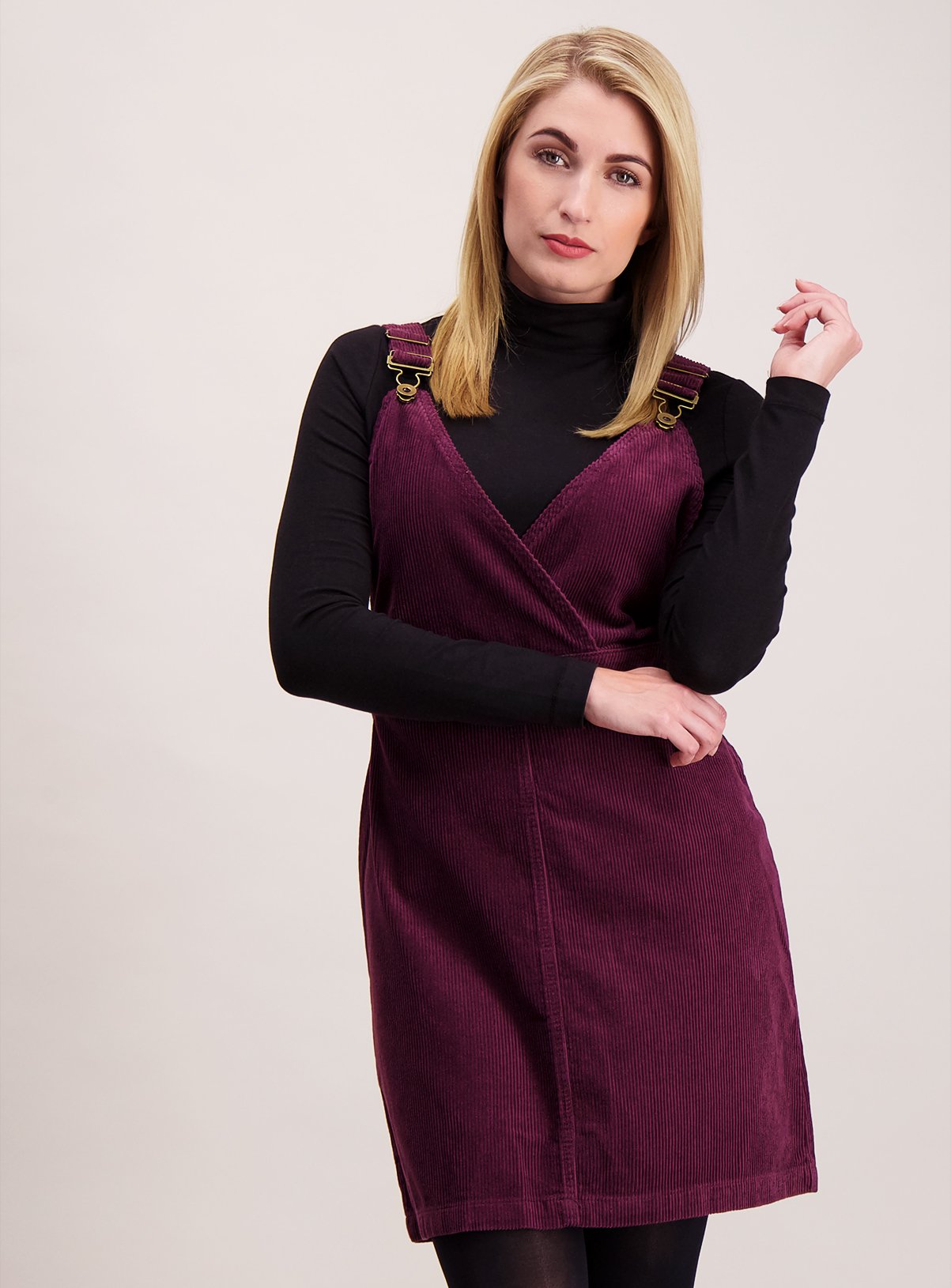 Womens Purple Corduroy Pinafore Dress 