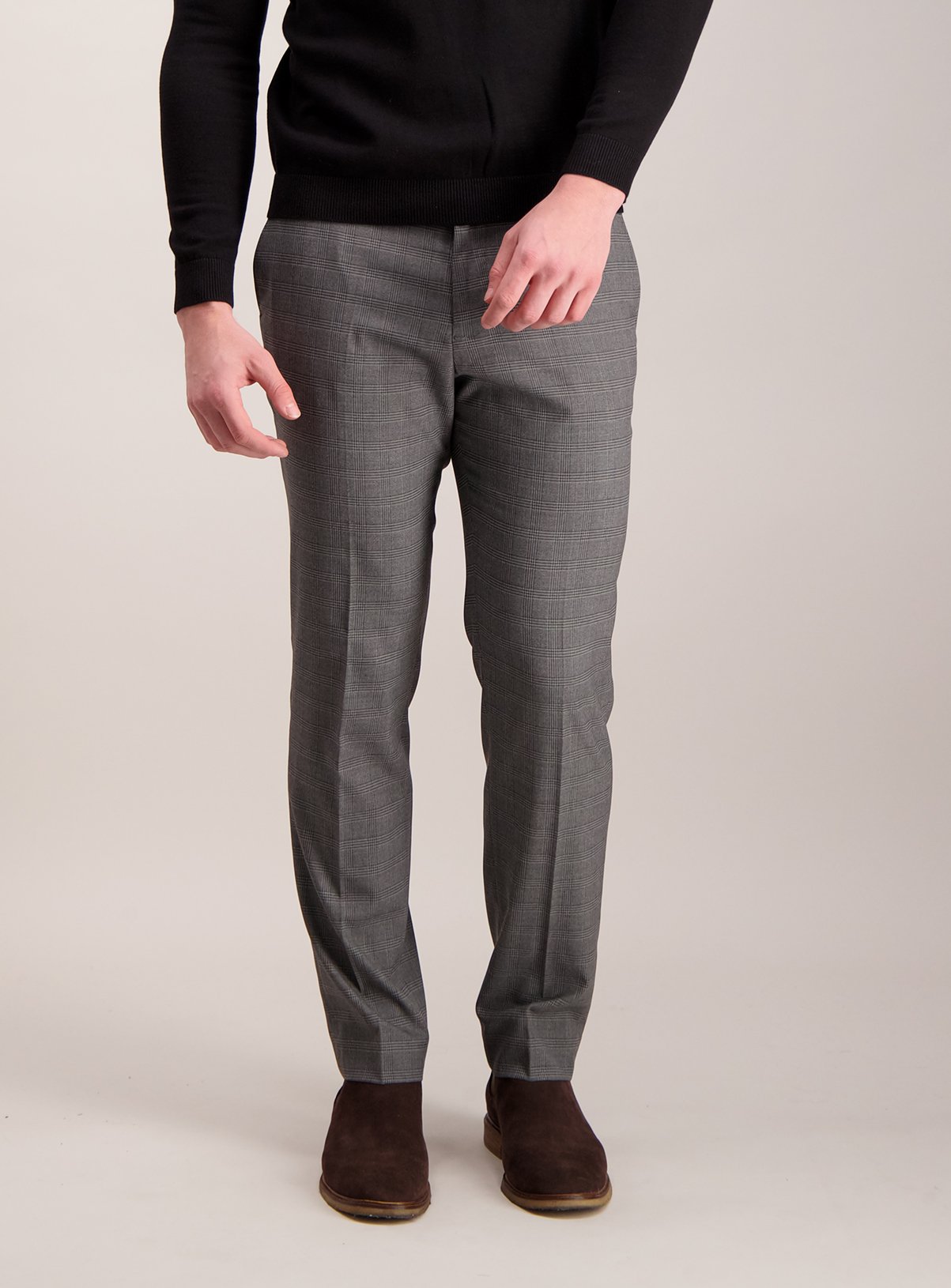 Grey Check Slim Fit Trousers With Stretch Review