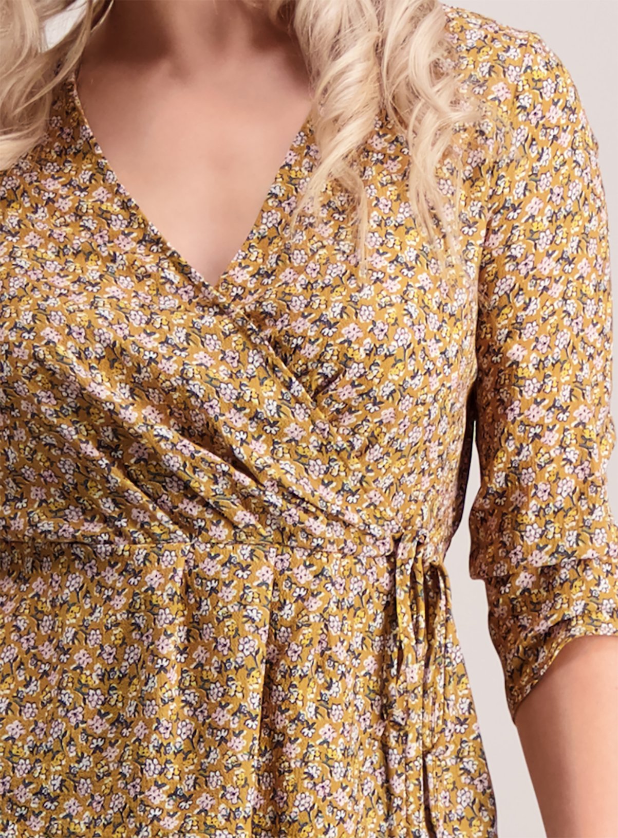 PETITE Online Exclusive Mustard Wrap Top Review