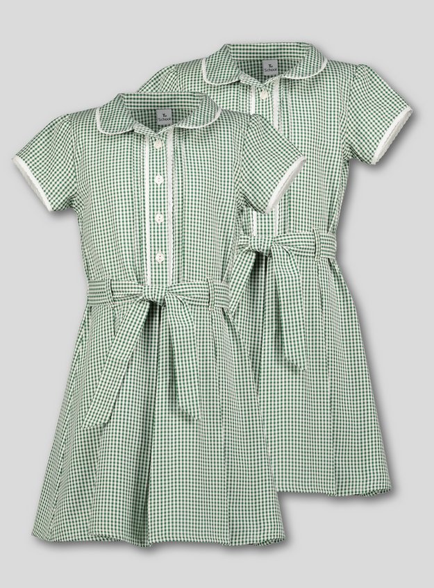 New Girl's Green Gingham Cotton Rich Easy Iron Teflon School Uniform Dress 