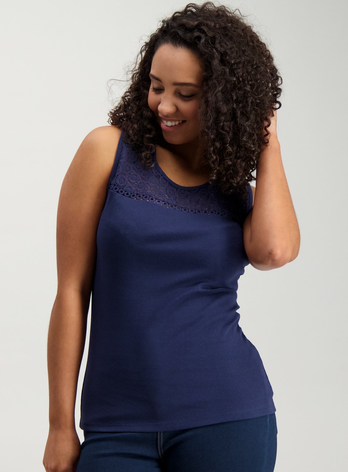 Online Exclusive Navy Lace Panel Vest Top Review