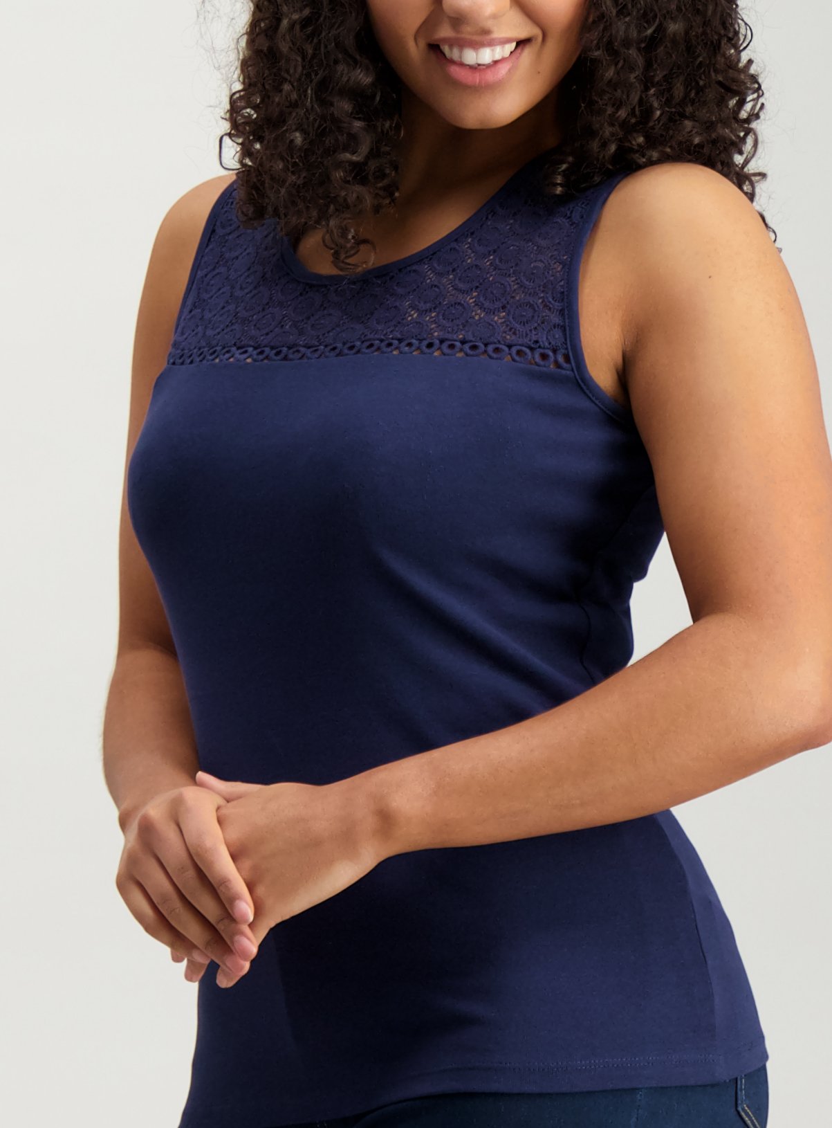 Online Exclusive Navy Lace Panel Vest Top Review