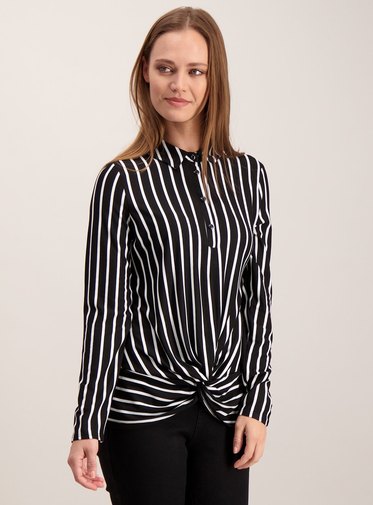 Monochrome Striped Twist Front Blouse Review