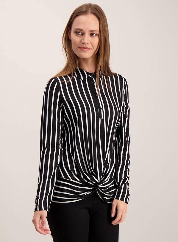 Monochrome Striped Twist Front Blouse - 28