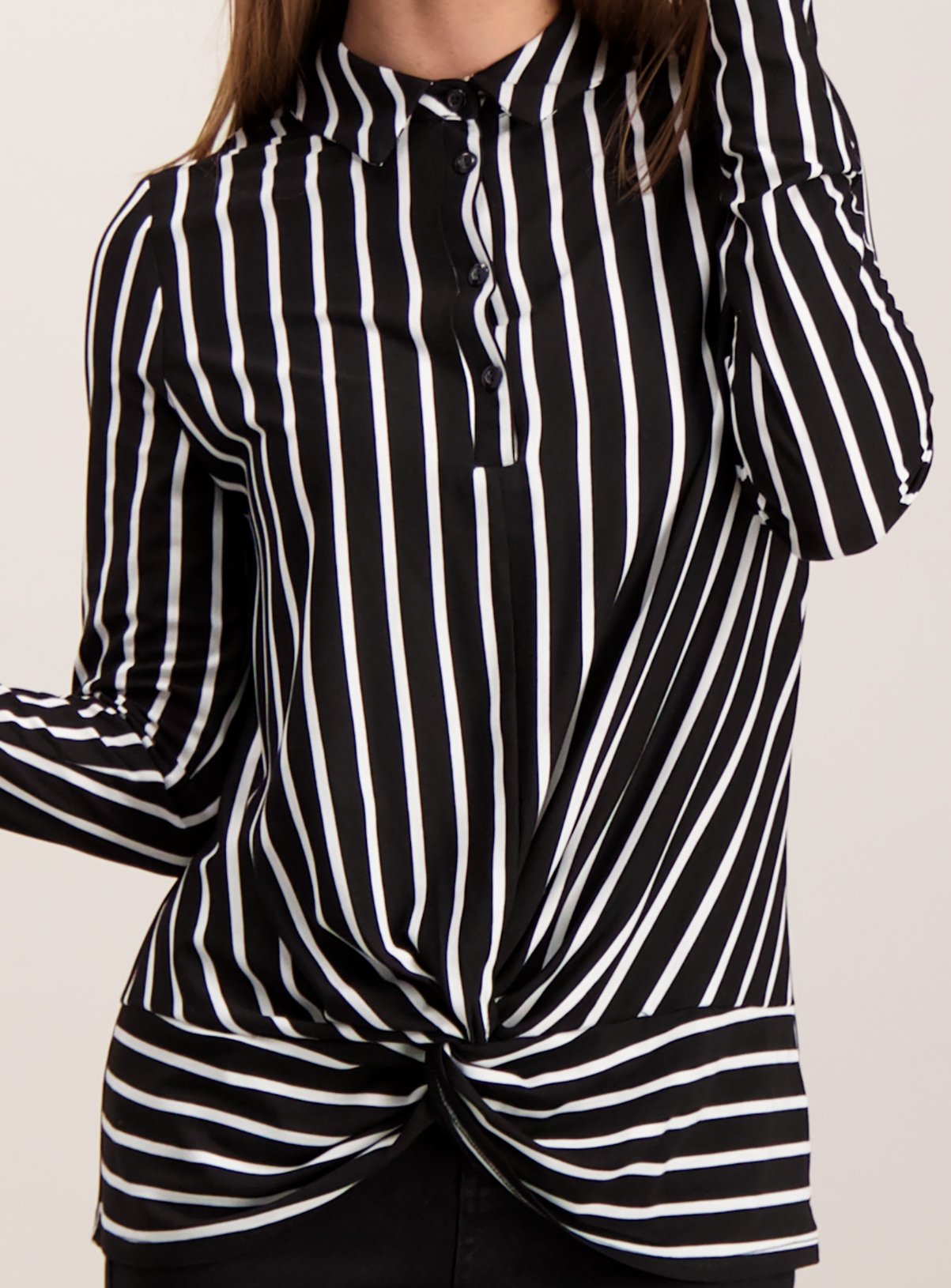 Monochrome Striped Twist Front Blouse Review