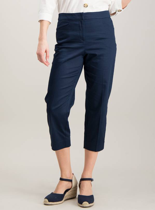 Buy Navy Plain Capri Trousers - 24, Trousers