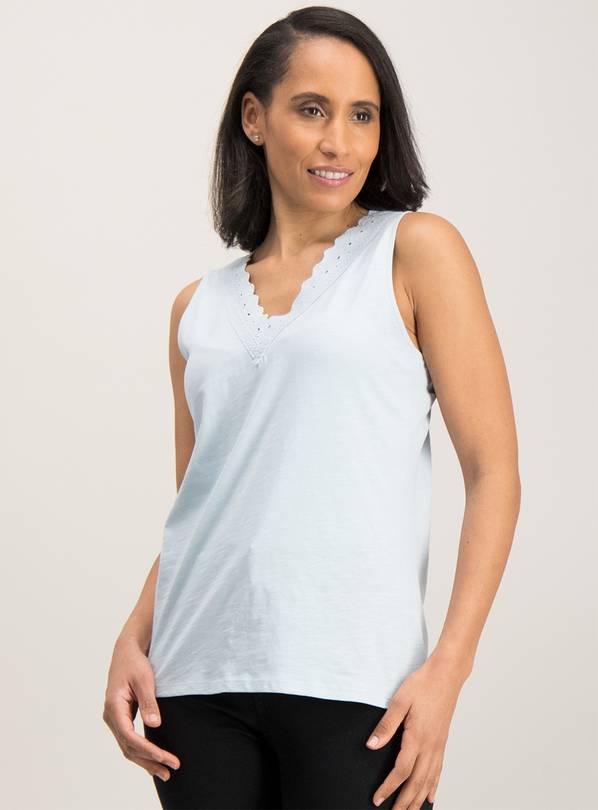 Pale Blue Lace Trim V-Neck Vest - 6