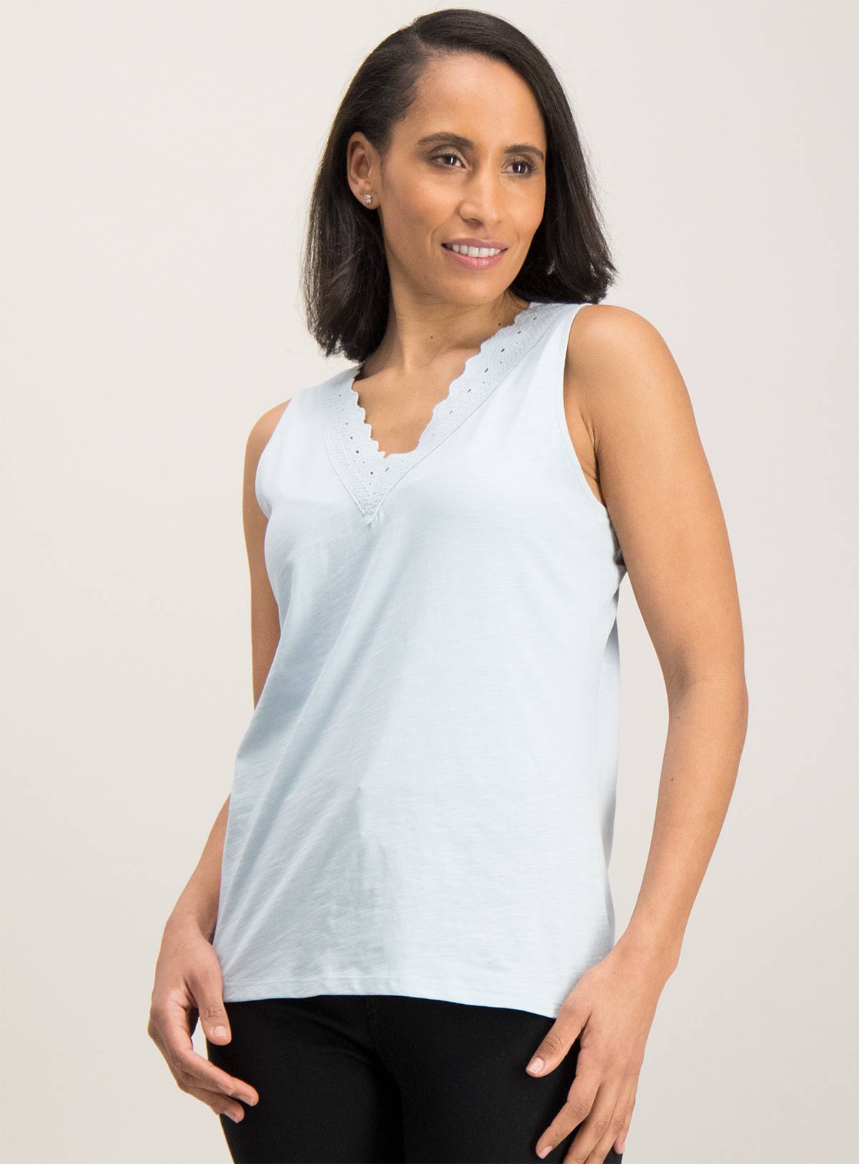 SKU TIKI VNECK LACE TRIM VEST:Blue:6 - Image 1