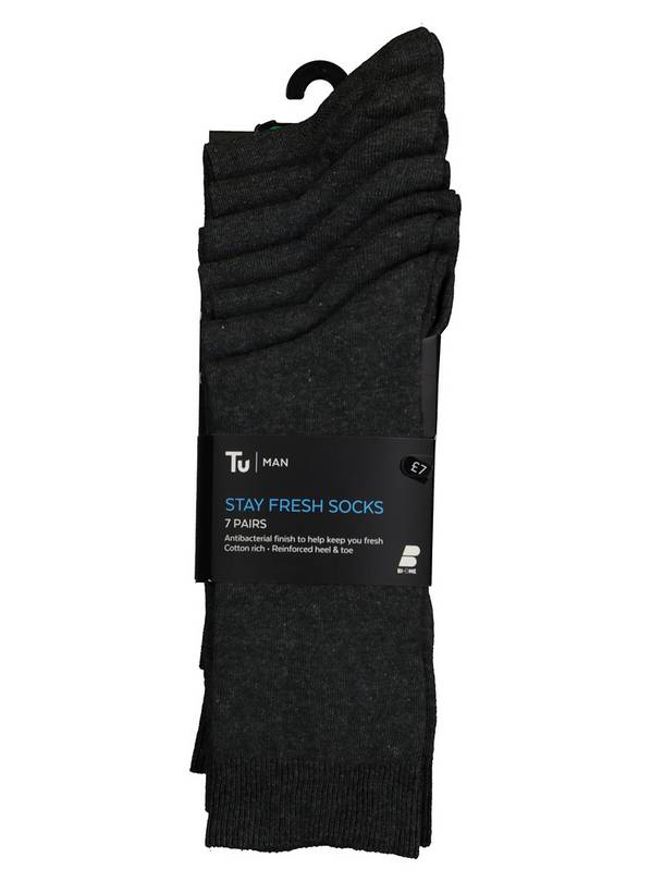 Grey Stay Fresh Socks 7 Pack - 6-8.5
