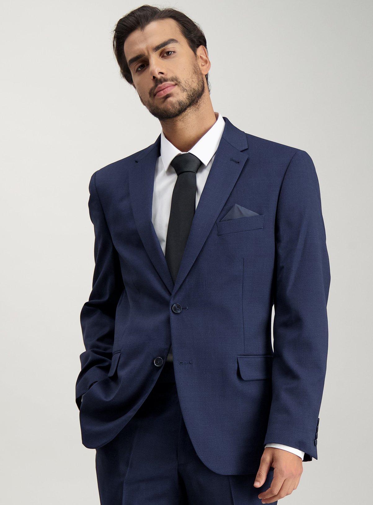 Blue Textured Wool Tailored Fit Suit Jacket Review