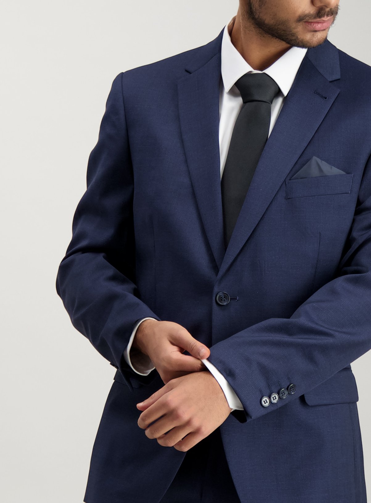 Blue Textured Wool Tailored Fit Suit Jacket Review