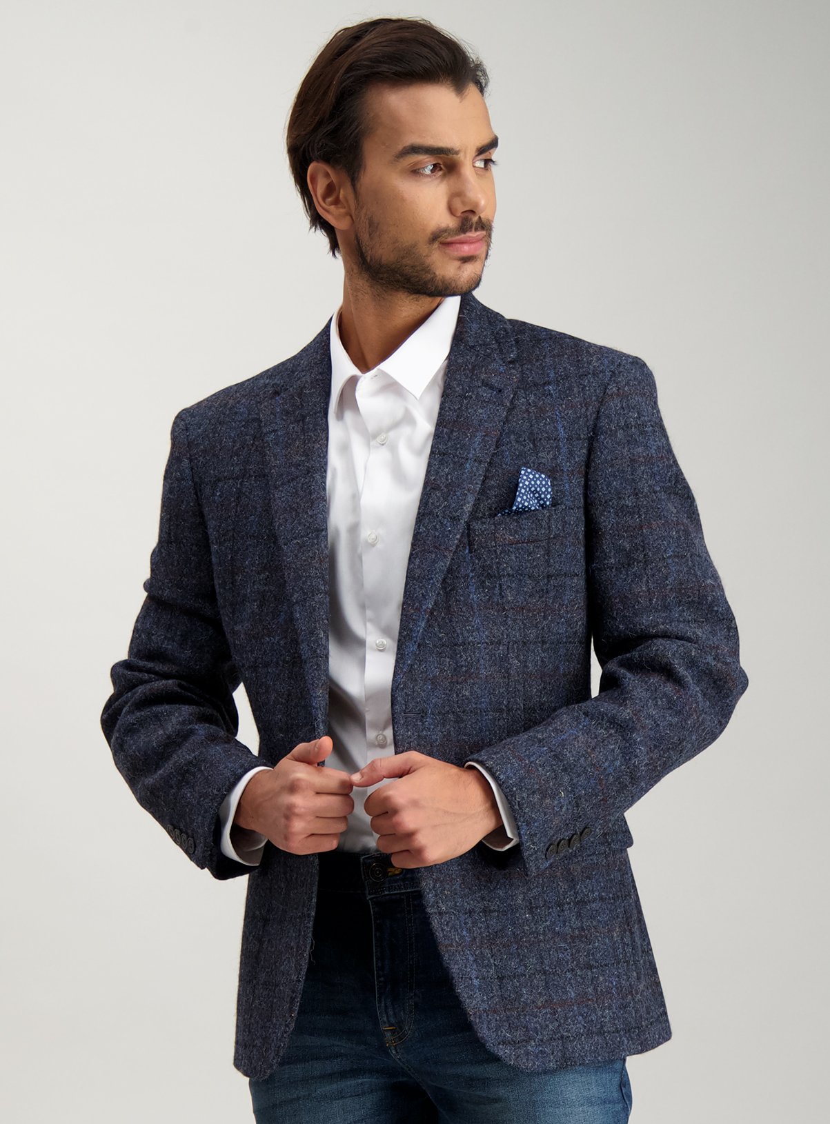 harris tweed navy blazer