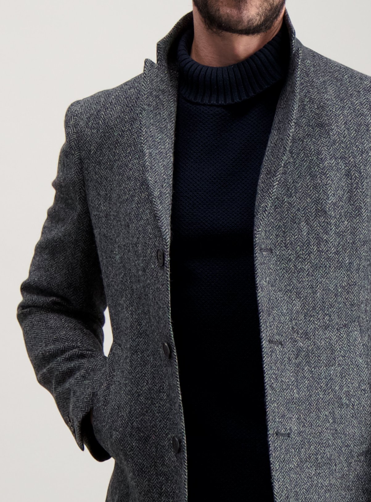 Grey British Wool Tailored Fit Herringbone Coat Review