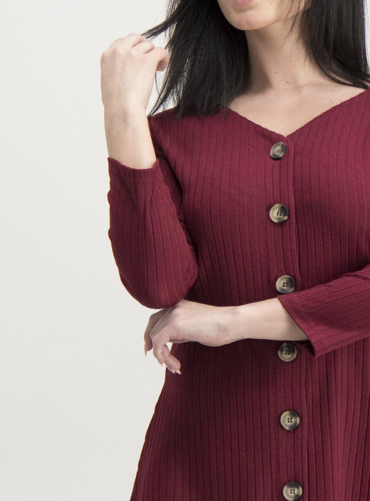 PETITE Dark Red Ribbed Button Through Dress Review