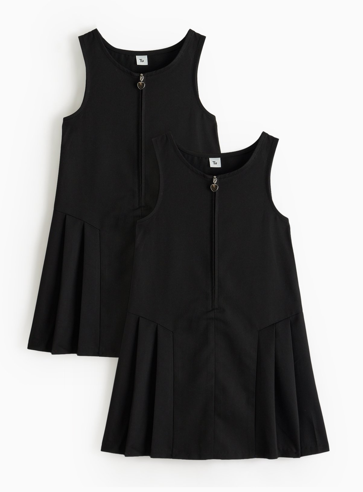 Black Pleated Zip Through Pinafore 2 Pack 9 years - Image 1 thumbnail