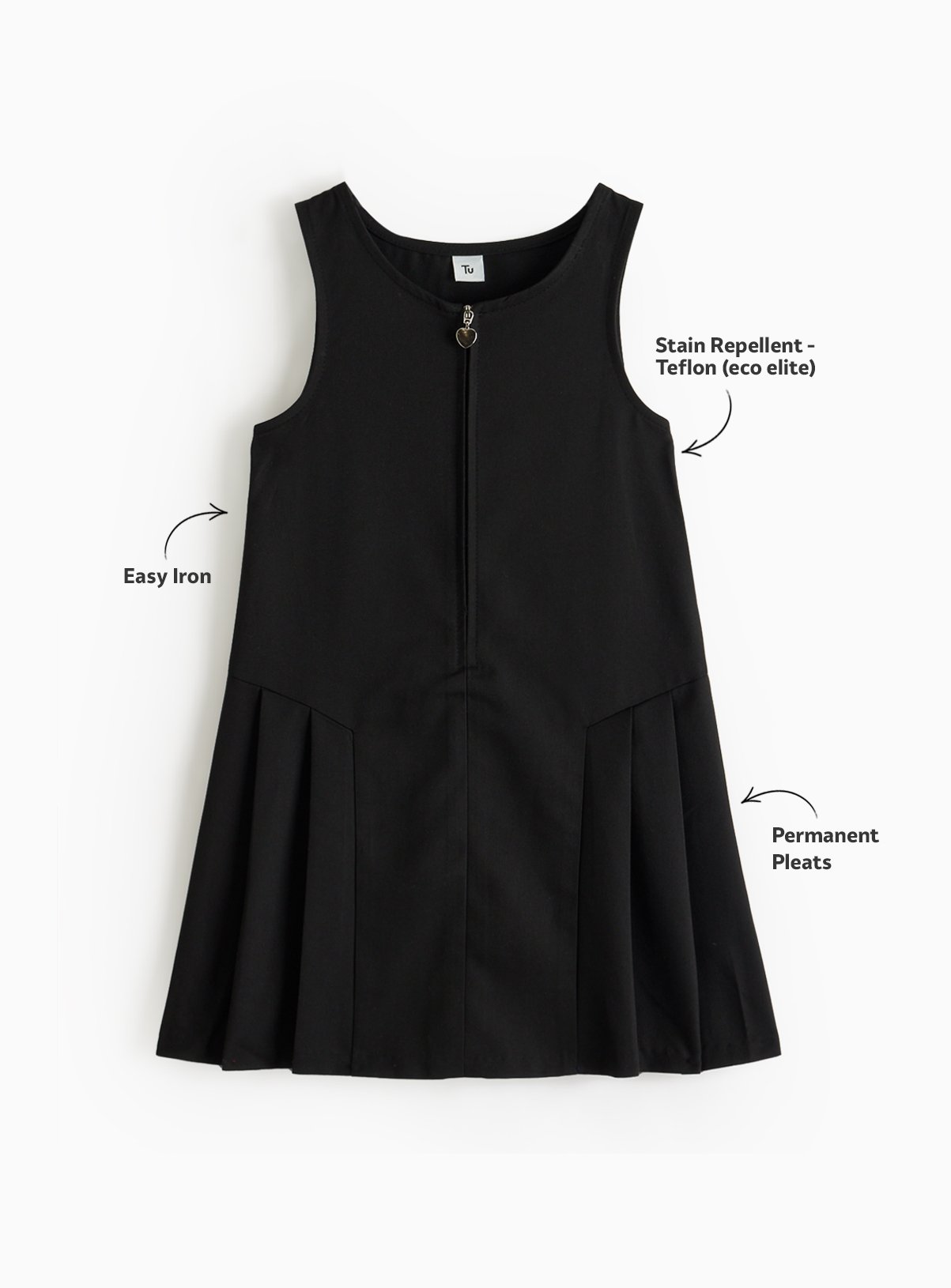 Black Pleated Zip Through Pinafore 2 Pack 9 years - Image 3 thumbnail