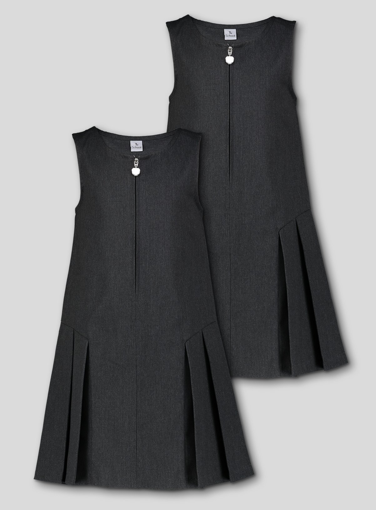 pleated zip up back pinafore dress