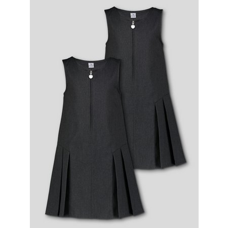 Grey Zip Front Pleated Pinafore Dress 2 Pack - 6 years