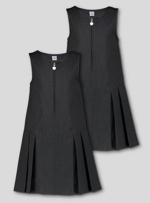 Grey Zip Front Pleated Pinafore Dress 2 Pack - 6 years