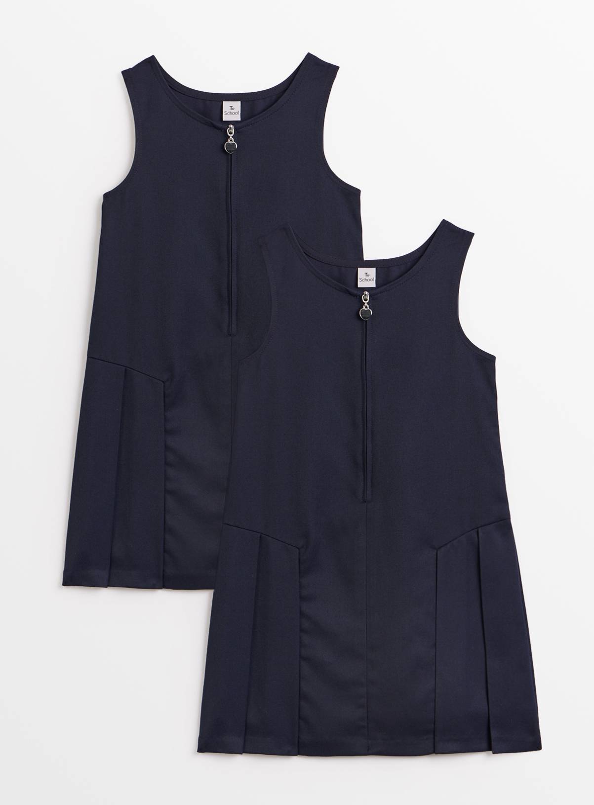 Navy Zip Front Pleated Pinafores 2 Pack  5 years - Image 1