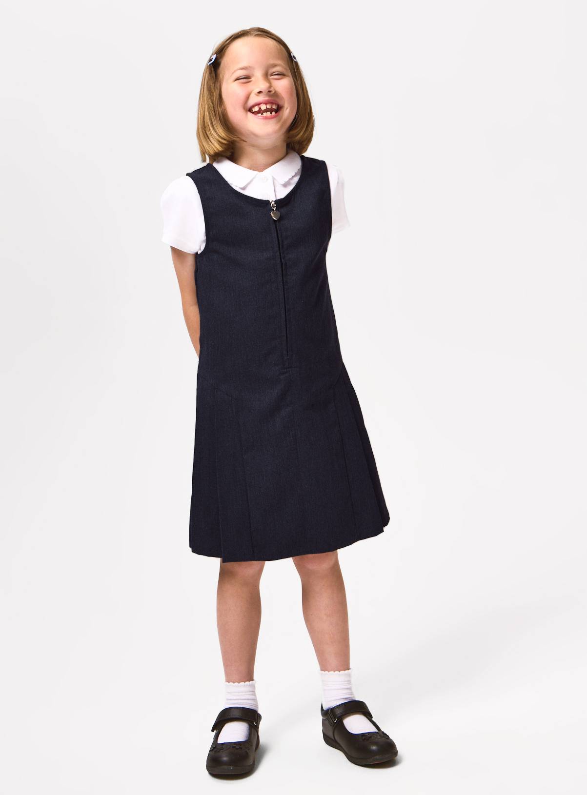 Navy Zip Front Pleated Pinafores 2 Pack  5 years - Image 2