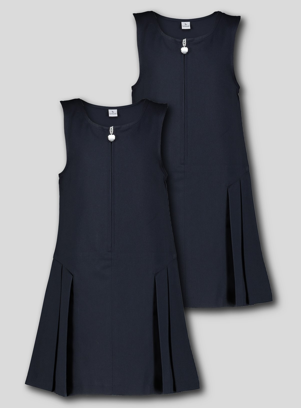 Navy Zip Front Pleated Pinafores 2 Pack  6 years - Image 1 thumbnail