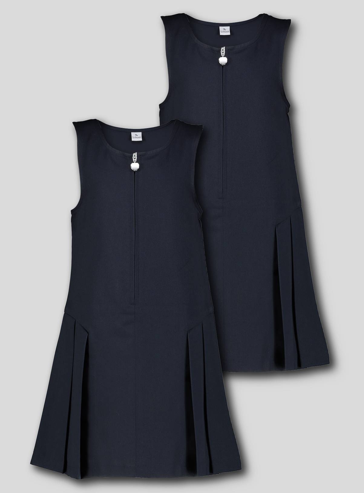 Navy Zip Front Pleated Pinafores 2 Pack  6 years - Image 1