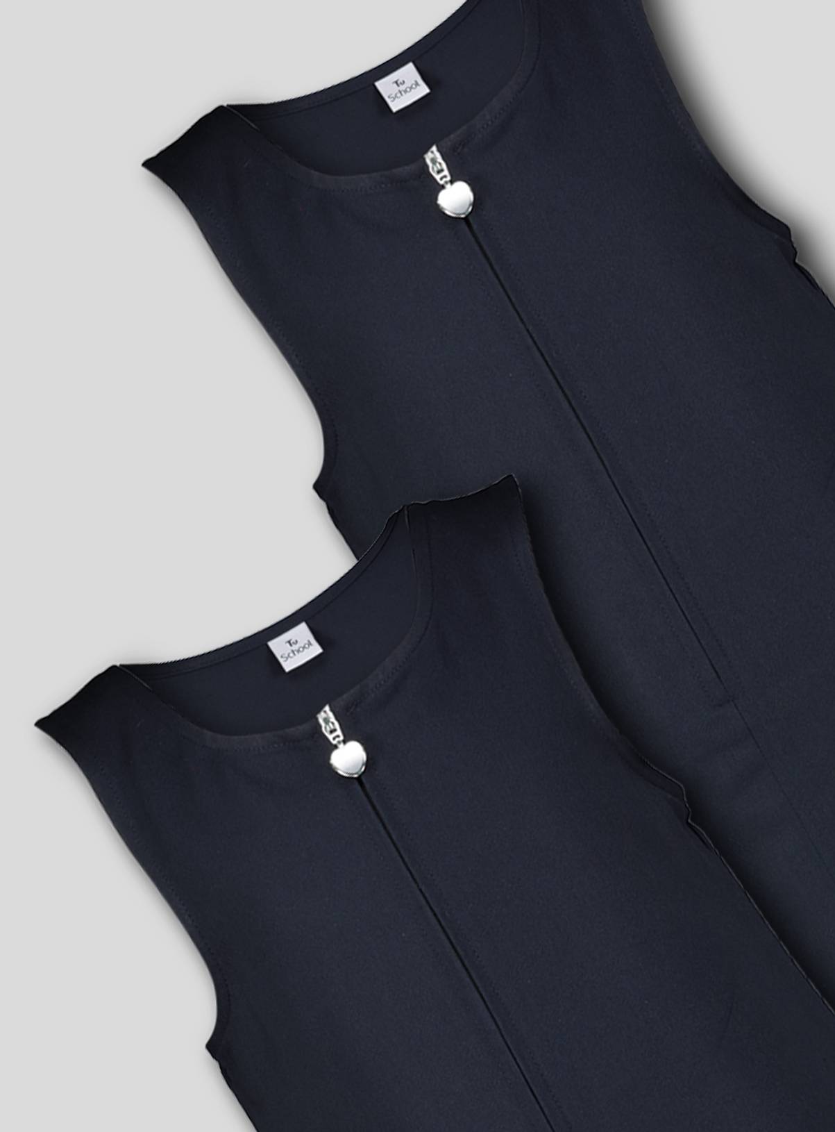 Navy Zip Front Pleated Pinafores 2 Pack  6 years - Image 2