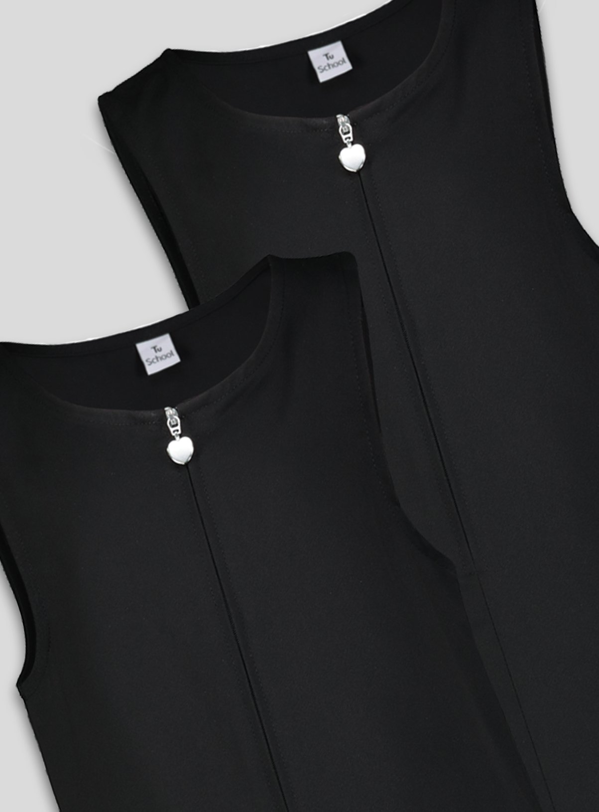 2 Pack Black Zip Through Pinafores Plus Fit 5 years - Image 2 thumbnail