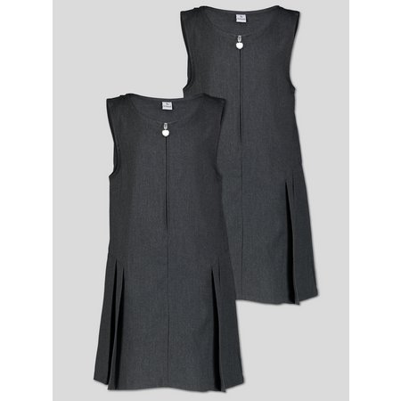 Grey Zip Front Pleated Pinafore Dress Plus Fit 2 Pack - 4 ye