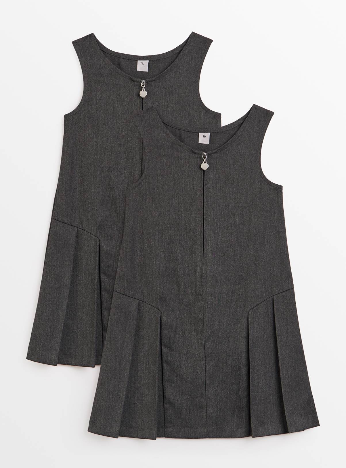 Grey Zip Through Plus Fit Pinafore 2 Pack 8 years - Image 1