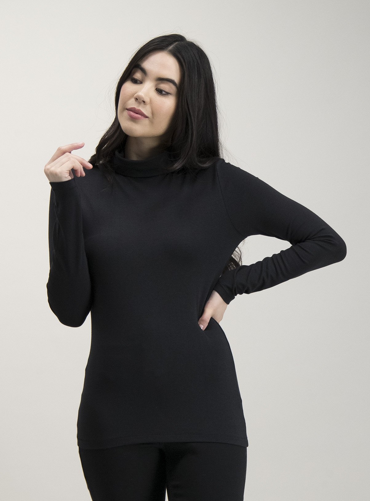 black roll neck long sleeve top