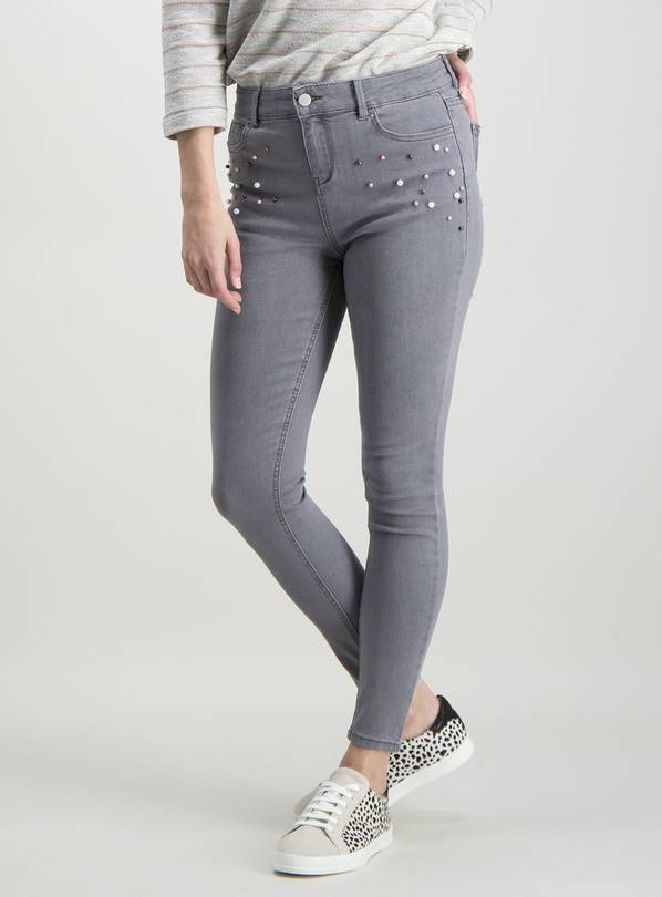 Grey Fashion Pearl Skinny Jeans - 20L