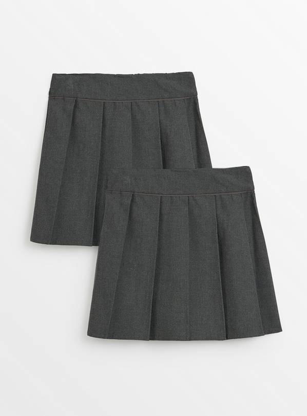 Grey Permanent Pleat Plus Fit Skirt 2 Pack - 6 years