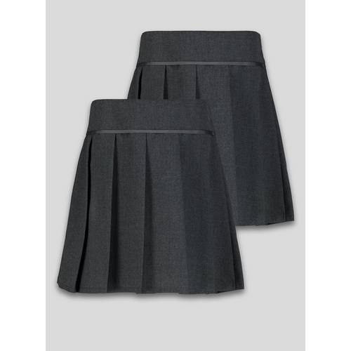 Buy Grey Permanent Pleat Plus Fit Skirt 2 Pack - 11 years | Girls ...