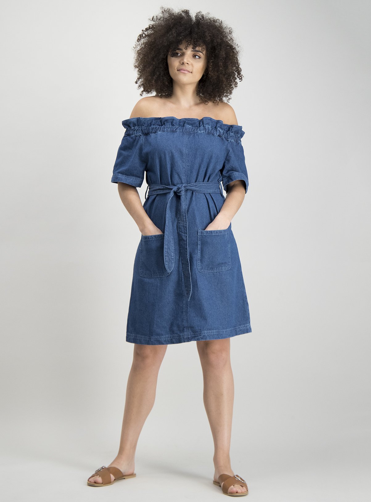 denim bardot dress