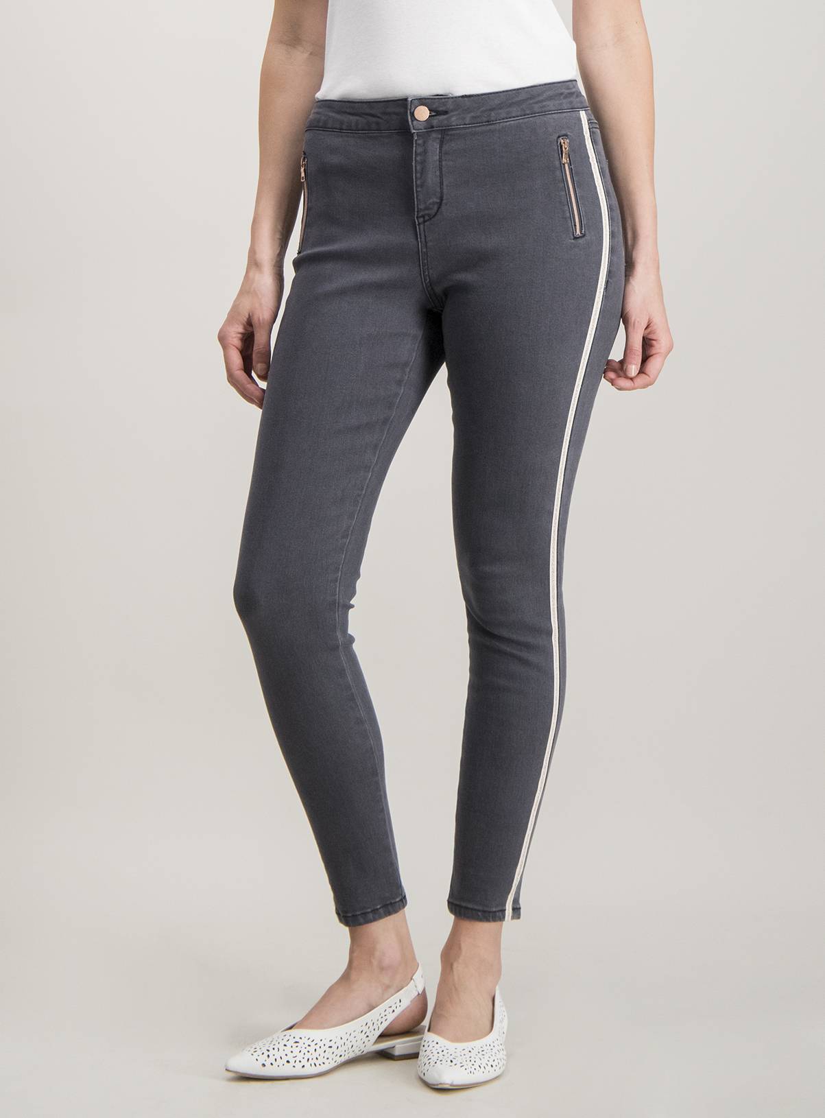 SKU: Core Fashion Side Stripe Zip Skinny G3:Grey:20S - Image 1