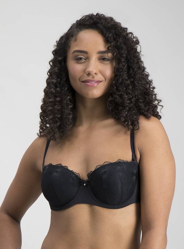 Black Embroidered Balcony Bra - 32A