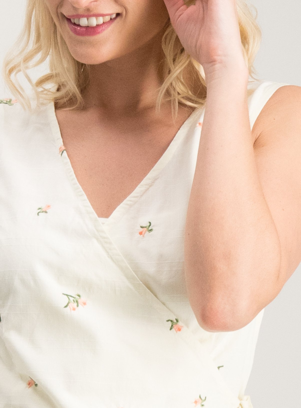 Yellow Floral Embroidered Wrap Top Review