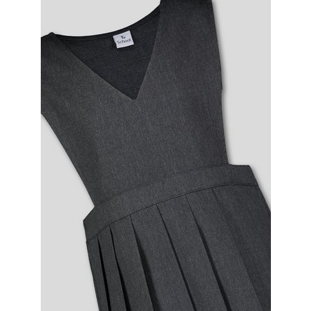 Grey V-Neck Pleated Pinafore Dress - 12 years