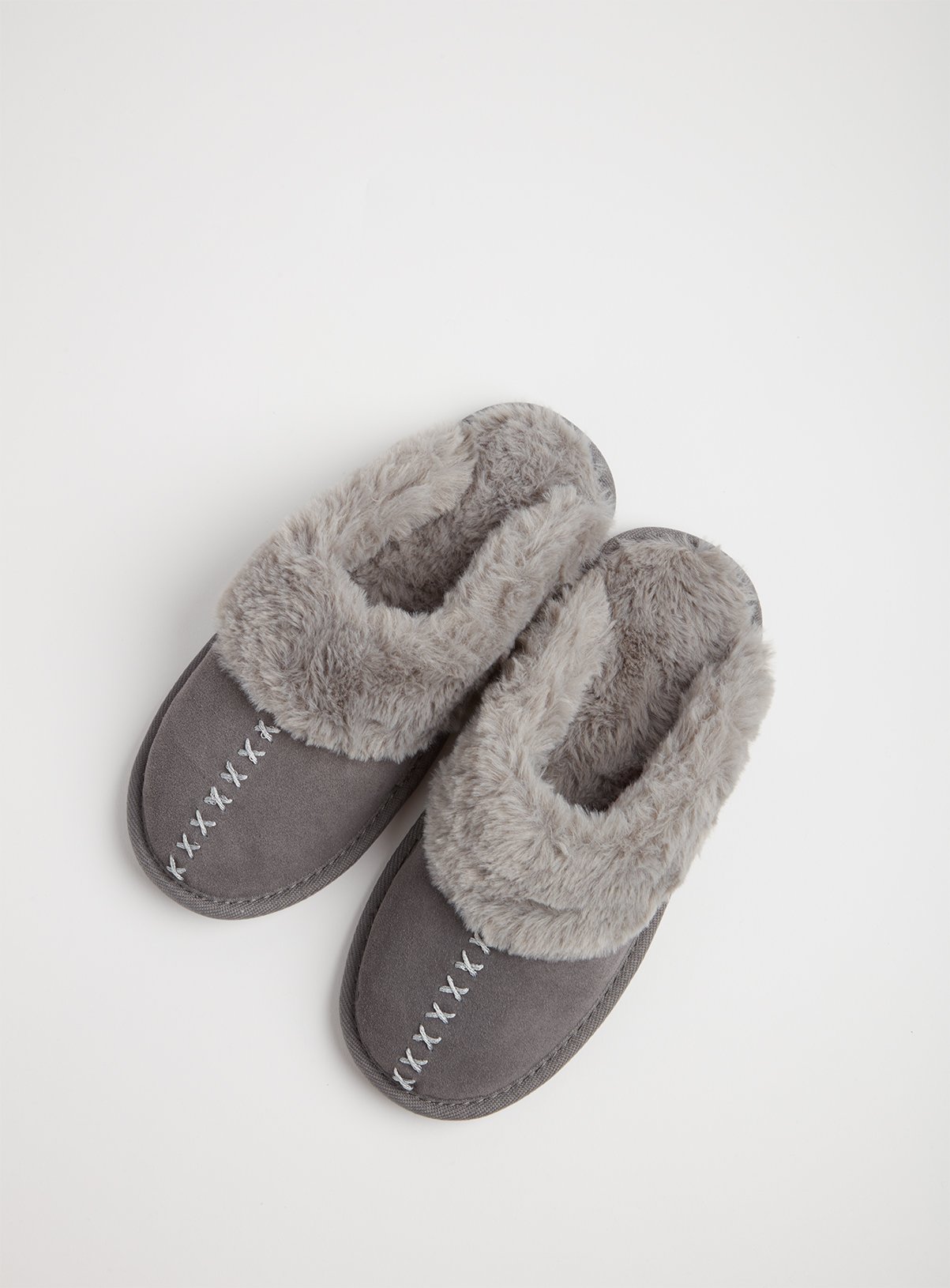 PREMIUM Grey Suede Cross Stitch Mule Slippers Review