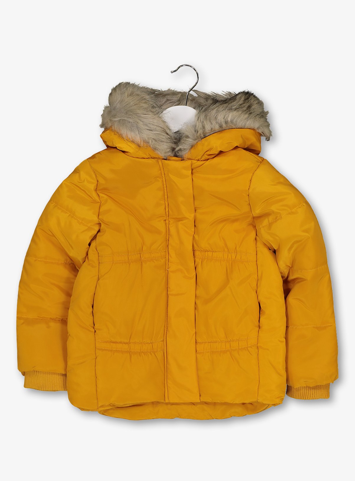 mustard fur hood coat