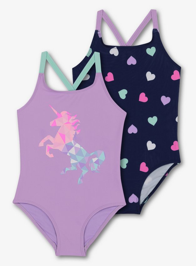 Kids Navy Lilac Unicorn Heart Swimsuit 2 Pack 4 12 Years Tu Clothing