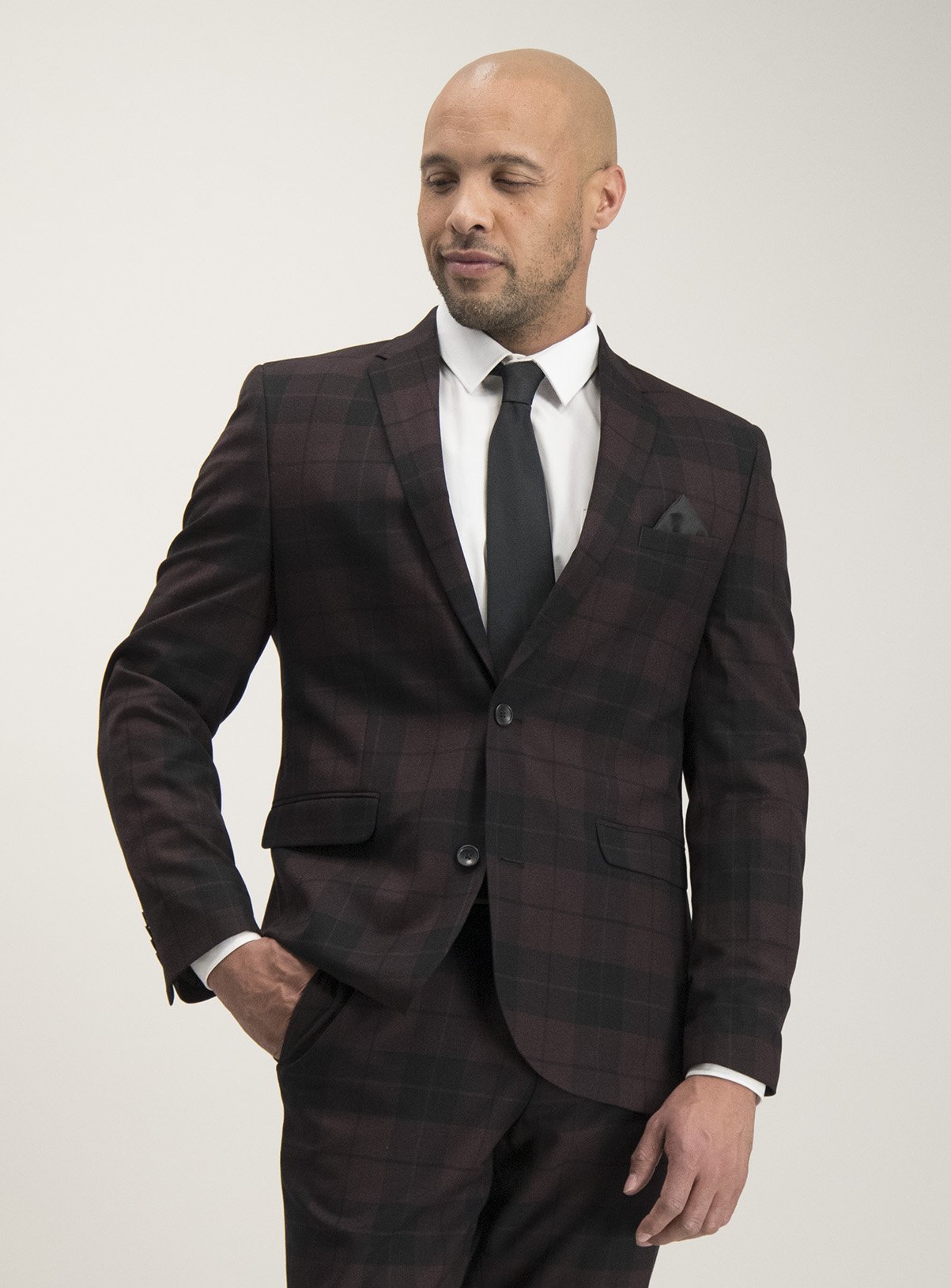 Burgundy & Black Check Plaid Slim Fit Suit Jacket Review