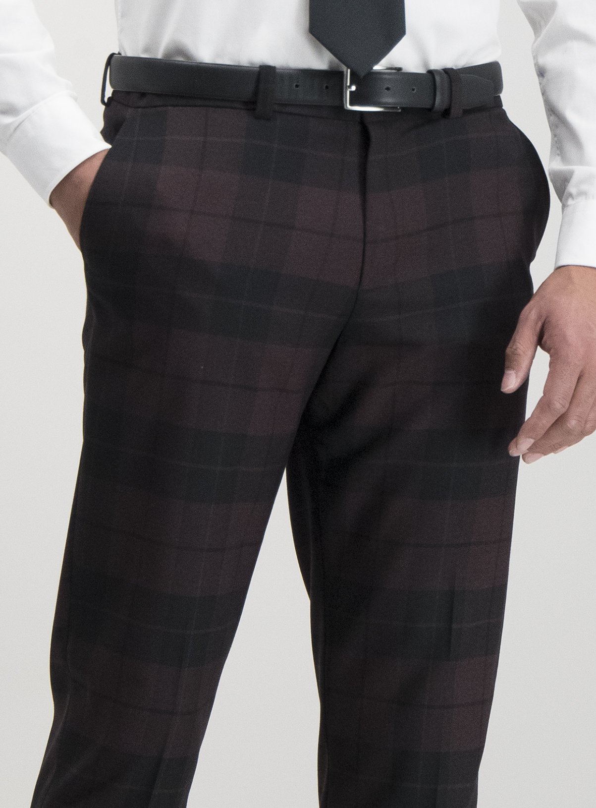 black plaid trousers