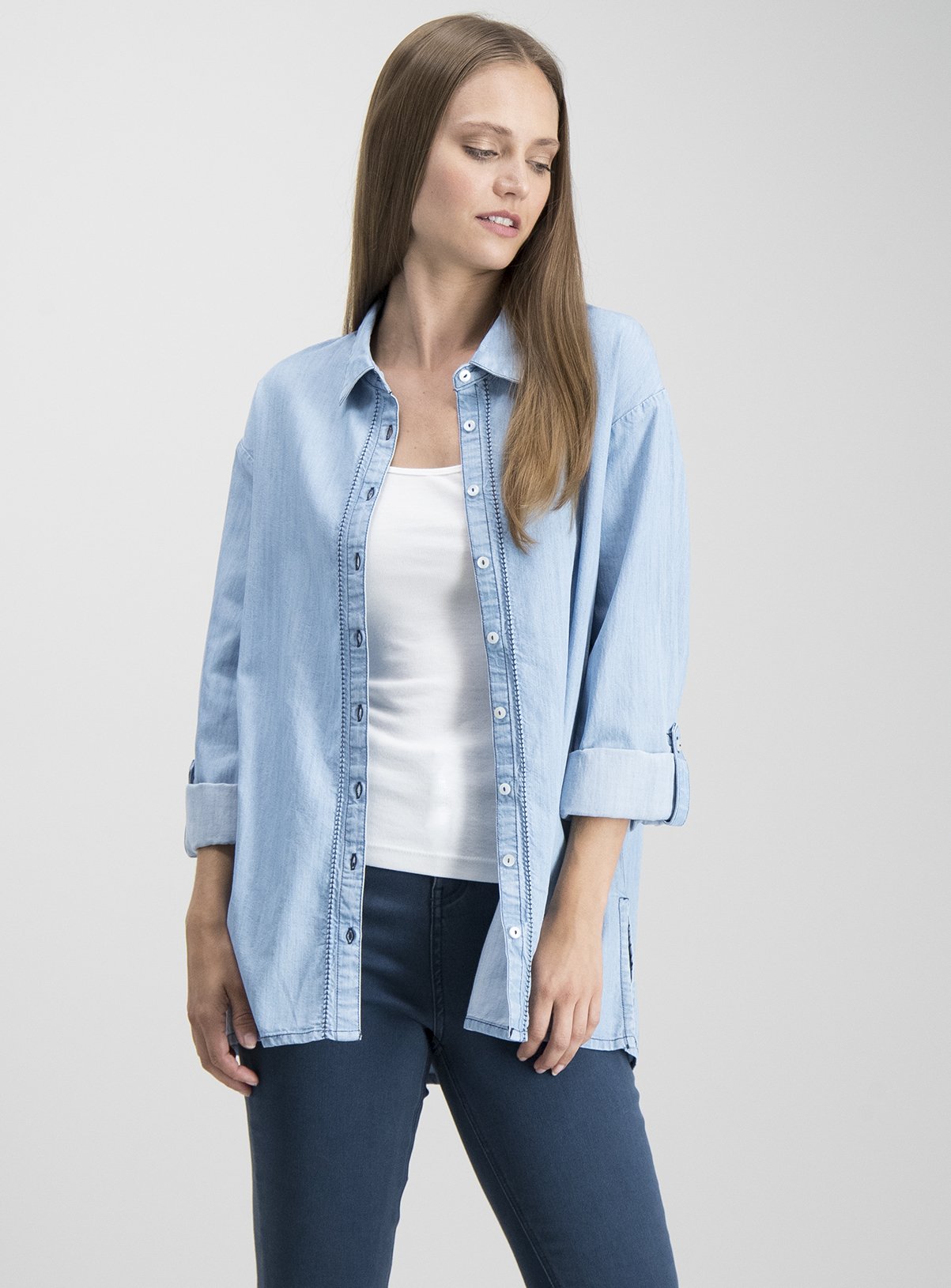 Light Blue Denim Long Line Shirt Review